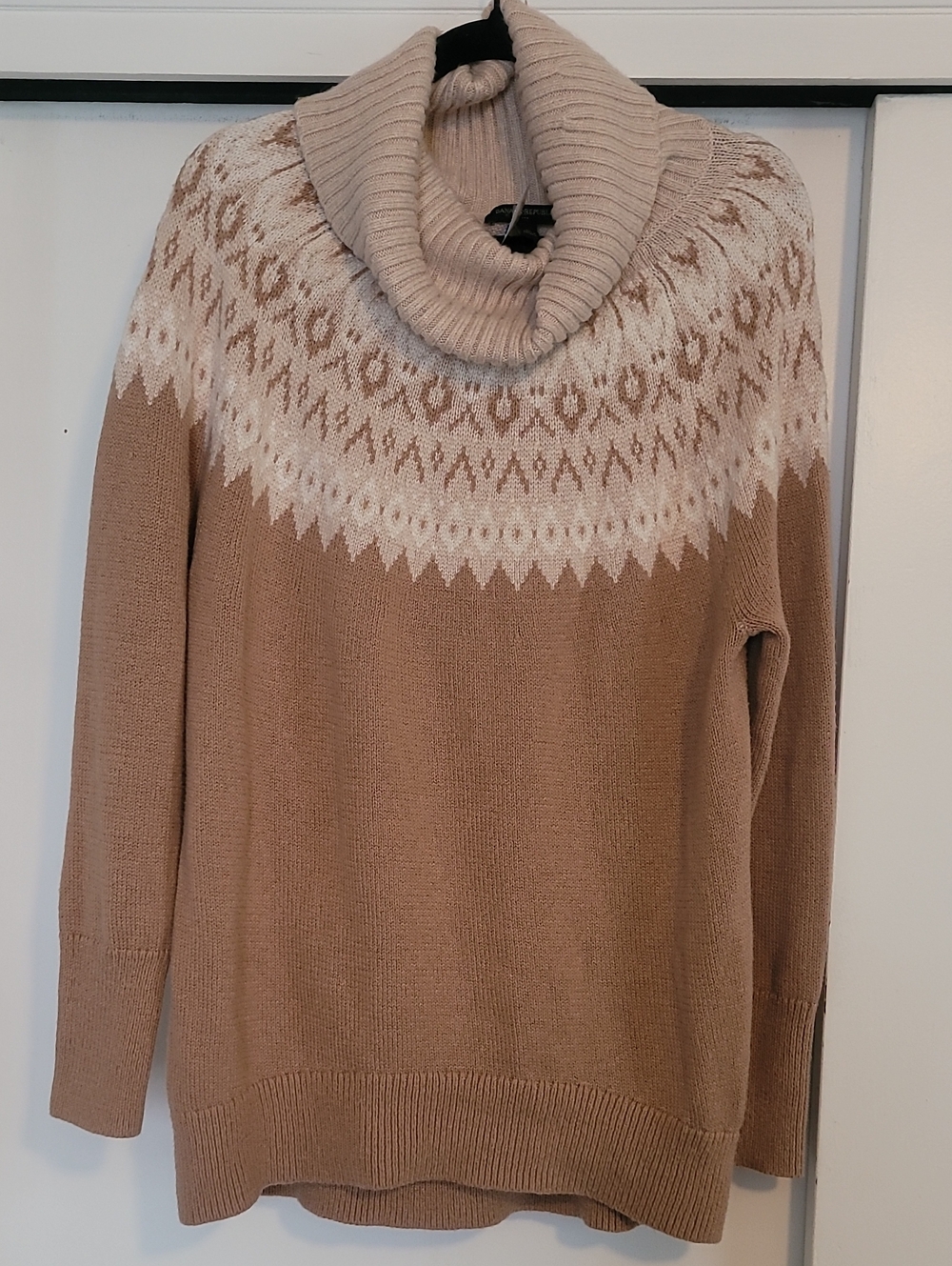 Banana Republic Tan and Cream Fair Isle Cowl Neck Sweater